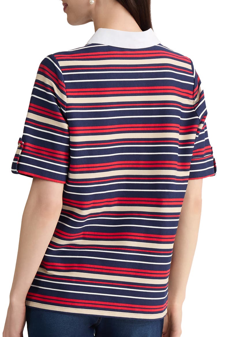 Stripe Roll Tab Cuff Polo, Alternate, color, PACIFIC NAVY MULTI