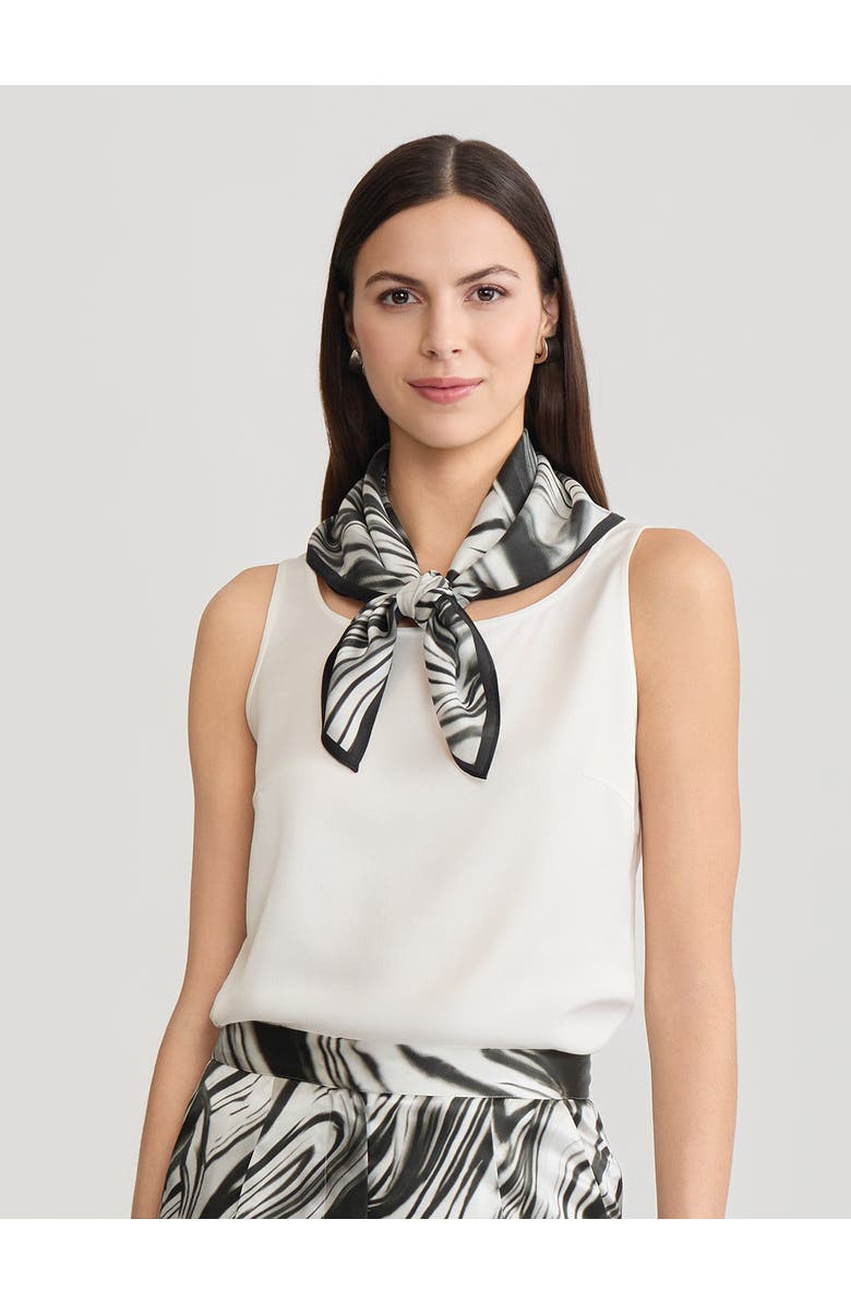 Misook Marble Print Silk Scarf, Alternate, color, Black/White