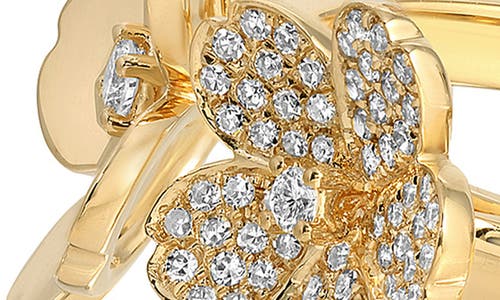 Ef Collection Double Cherry Blossom Diamond Pavé Ring In 14k Yellow Gold
