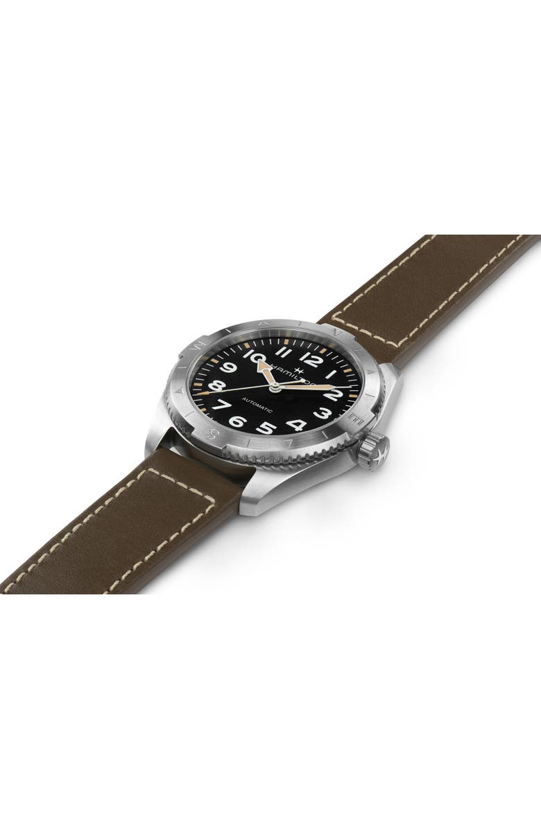 Hamilton Khaki Field Expedition Automatic Leather Strap Watch, 41mm, Alternate, color, Black