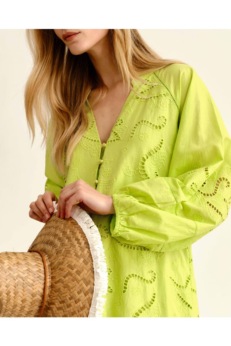 Selwin Eyelet Mini Dress, Alternate, color, Chartruese