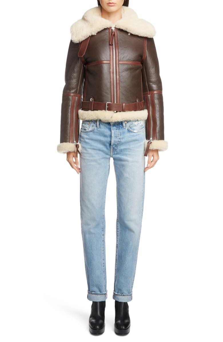 Acne Studios Leather Jacket with Genuine Shearling Trim, Main, color,