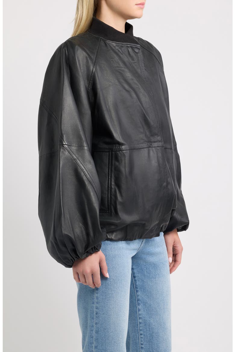 Kylie Oversized Leather Bomber Jacket, Alternate, color, BLACK