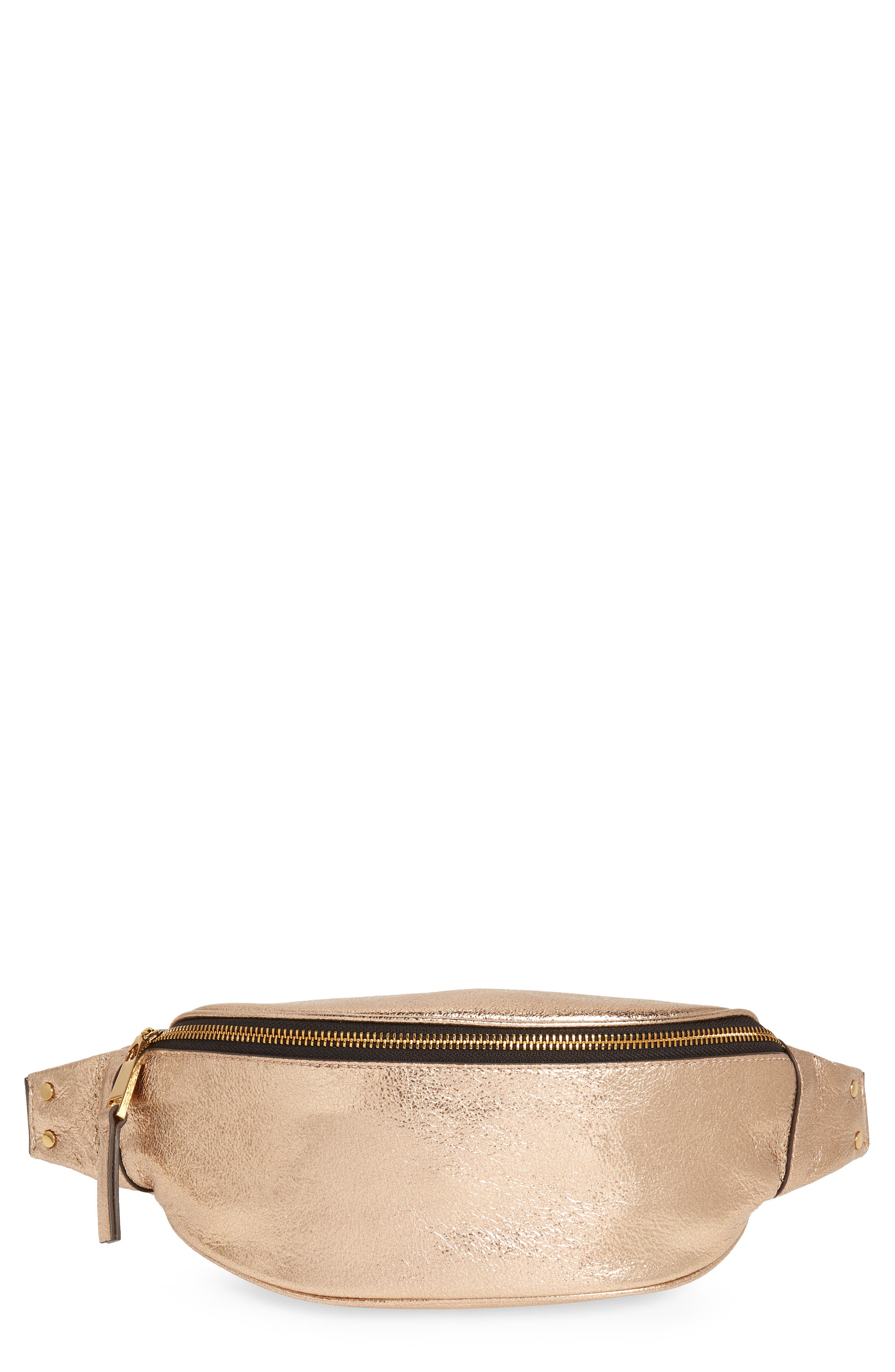 Mason Metallic Leather Belt Bag, Main, color, ROSE GOLD