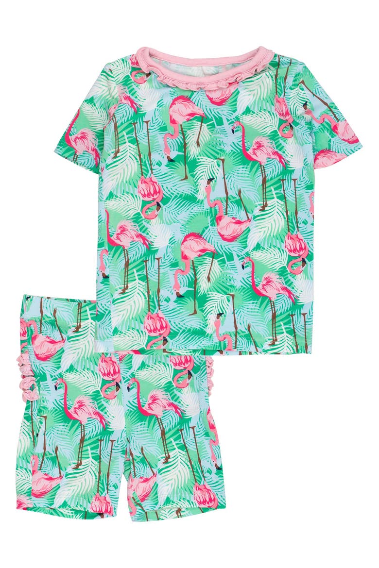 Ruffle Short Sleeve Pajama Set (toddler), Main, color, Green Vibrant Flamingo