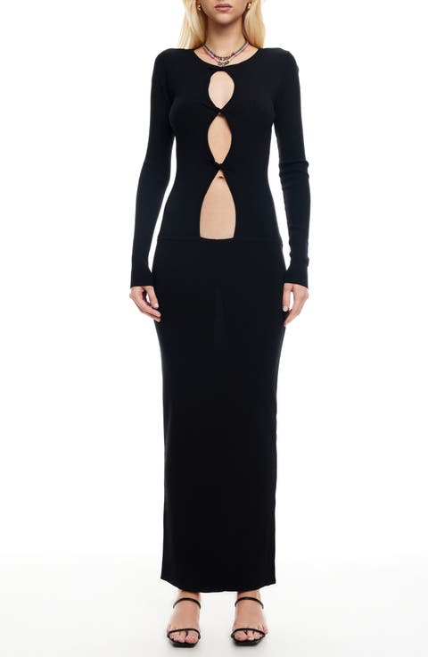 Homecoming Cutout Detail Long Sleeve Body-Con Maxi Dress