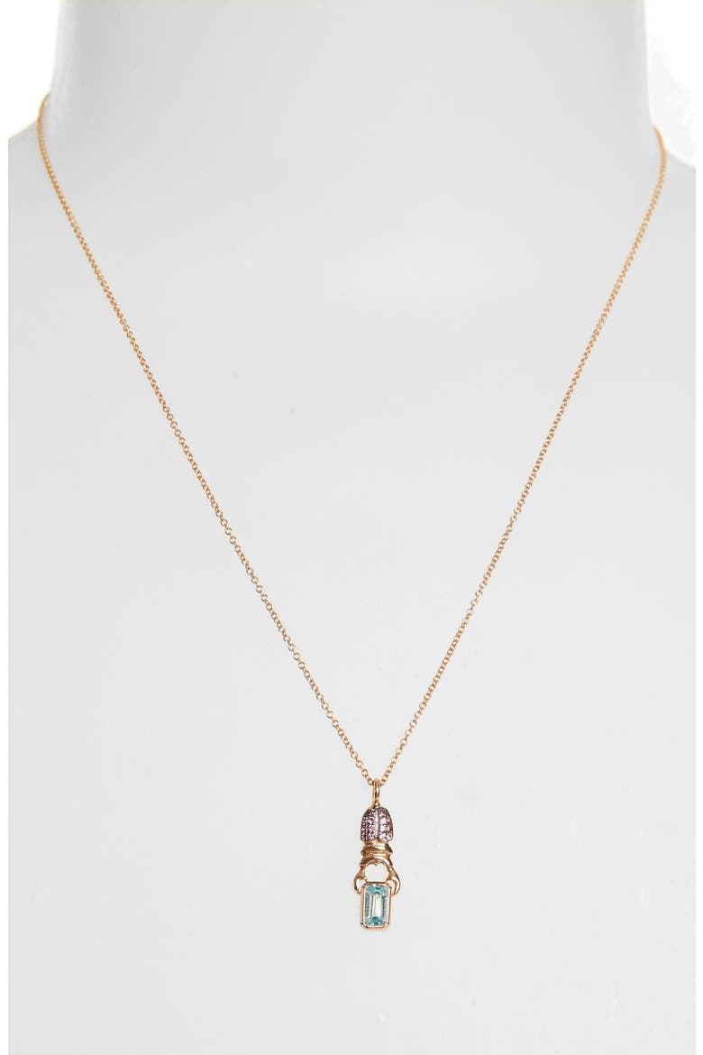 Khepri Pavé Rhodolite & Blue Zircon Pendant Necklace, Alternate, color, PINK GOLD