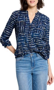 NIC+ZOE Indigo Dash Long Sleeve Button-Up Shirt