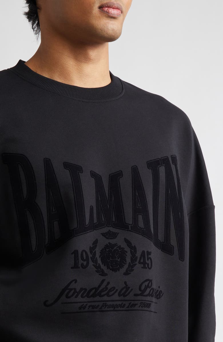 Balmain 1945 Logo Graphic Sweatshirt, Alternate, color, Black/ Black