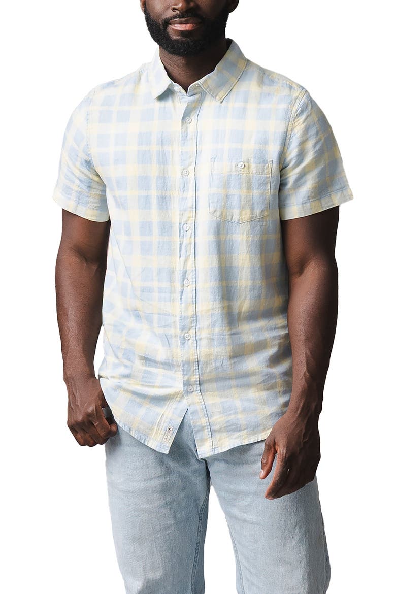 Linen Short Sleeve Button Down Shirt, Main, color, Sunlit Plaid