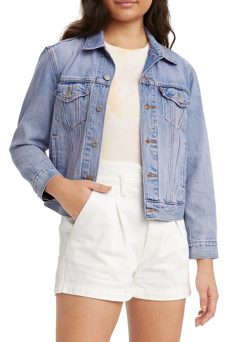 Levi's® Ex-Boyfriend Denim Trucker Jacket, Main, color, ACROSS THE SKY TRUCKER