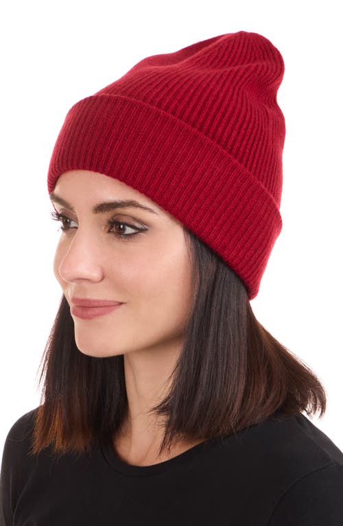 Amicale Ribbed Cashmere Double Cuff Beanie In Brown