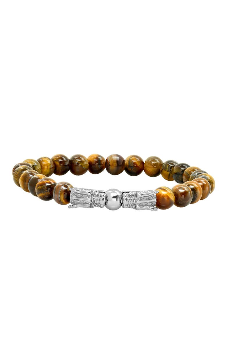 Men's Stainless Steel Tiger's Eye Beaded Dragon Bracelet, Main, color, BROWN