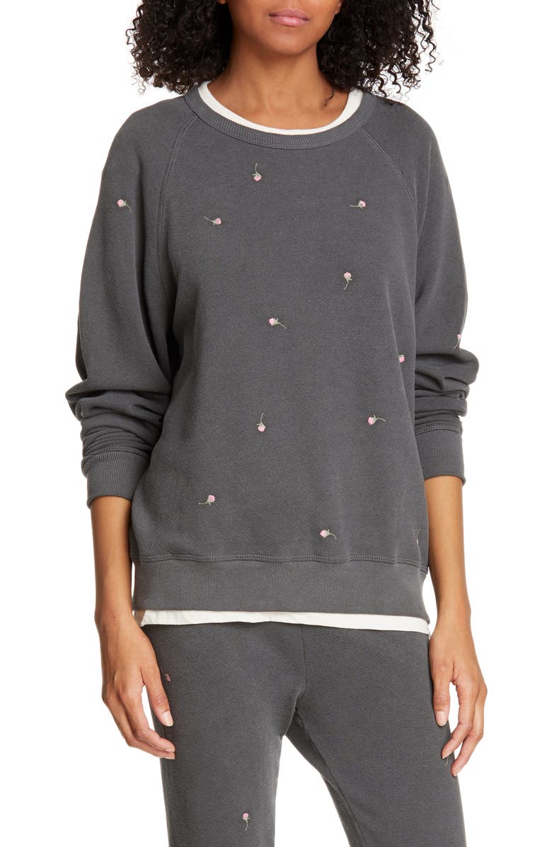 THE GREAT. The College Sweatshirt with Rose Embroidery, Main, color,