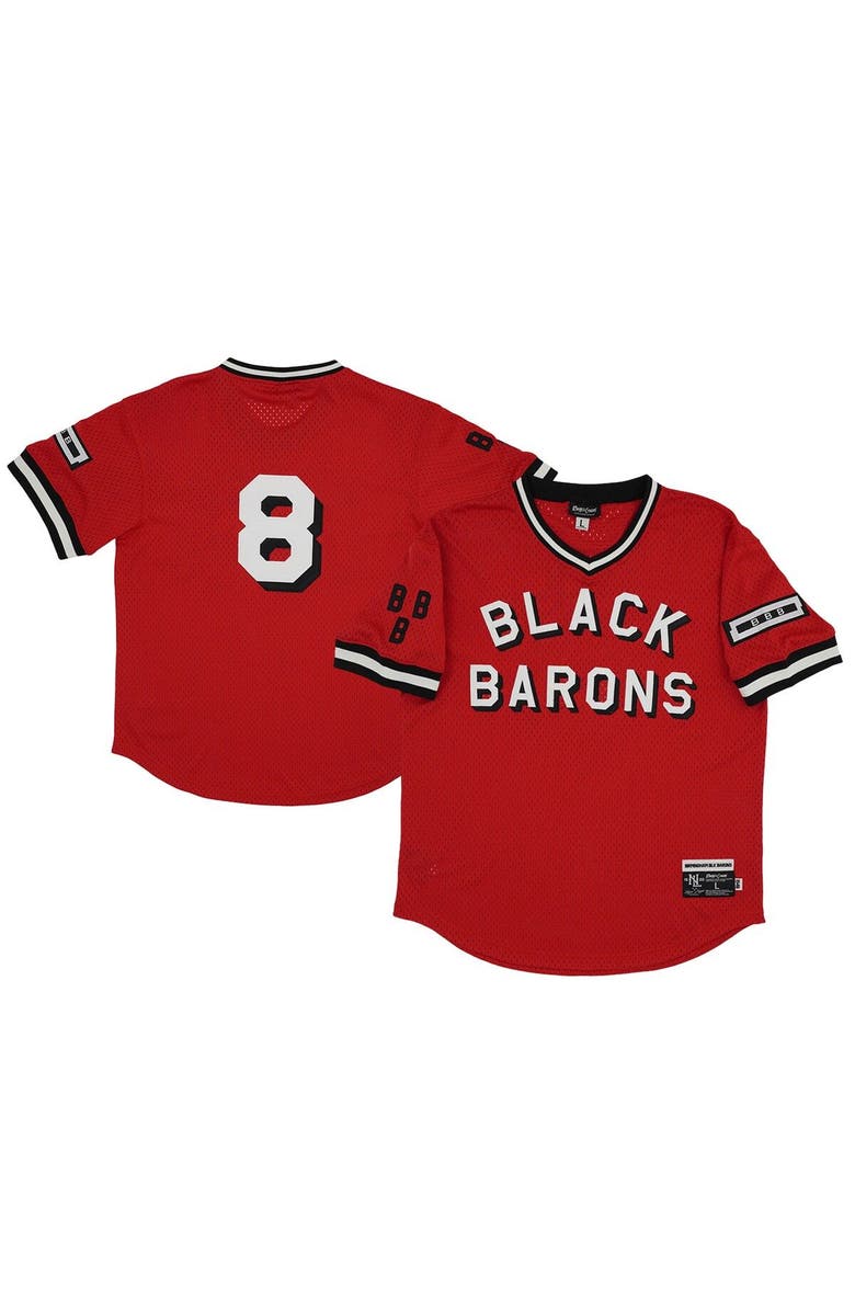 RINGS & CRWNS Men's Rings & Crwns #8 Red Birmingham Black Barons Mesh Replica V-Neck Jersey, Alternate, color, 