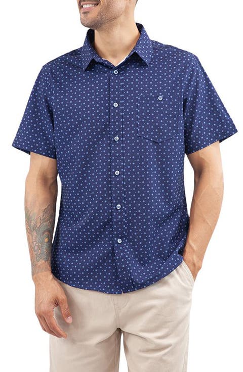 Classic Fit Floral Short Sleeve Button-Up Tech Shirt