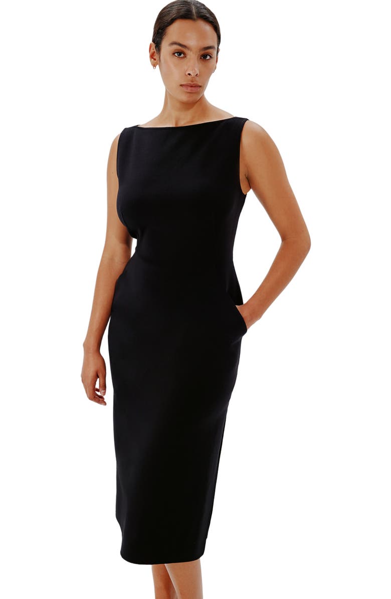 Another Tomorrow DOPPIO BOATNECK DRESS, Alternate, color, Black