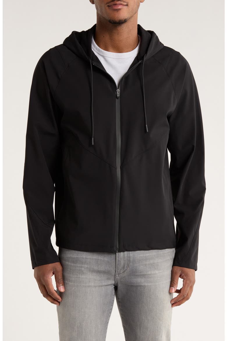 Long Sleeve Zip Up Hooded Windbreaker, Main, color, BLACK