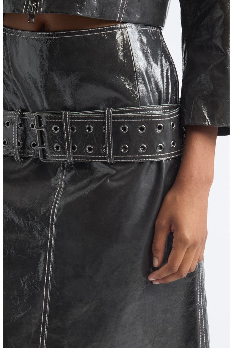L-Ascar Belted Patent Leather Midi Skirt, Alternate, color, GREY