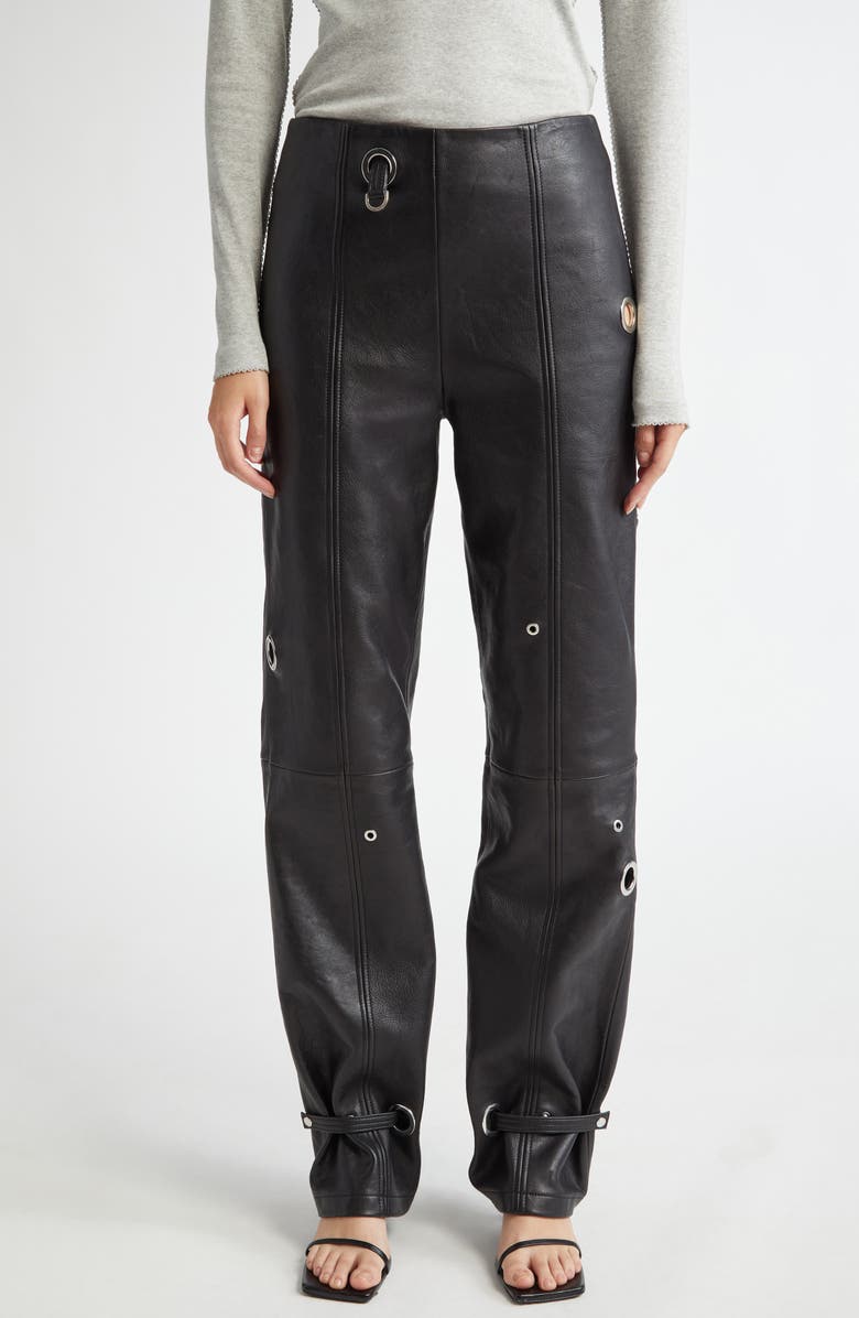 Saks Potts Bonnie Grommet Straight Leg Lambskin Leather Pants, Main, color, 