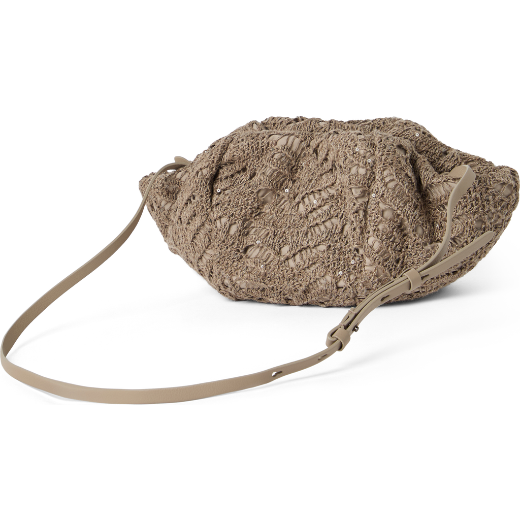 Brunello Cucinelli Marina Foliage Lace Pouch Bag In Light Brown