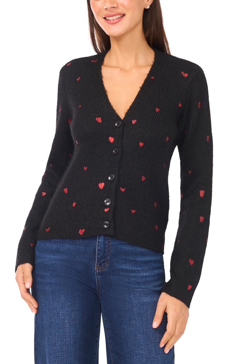 Foil Heart Cardigan, Main, color, RICH BLACK