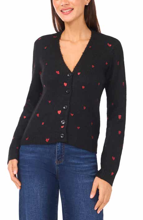 CeCe Foil Heart Cardigan