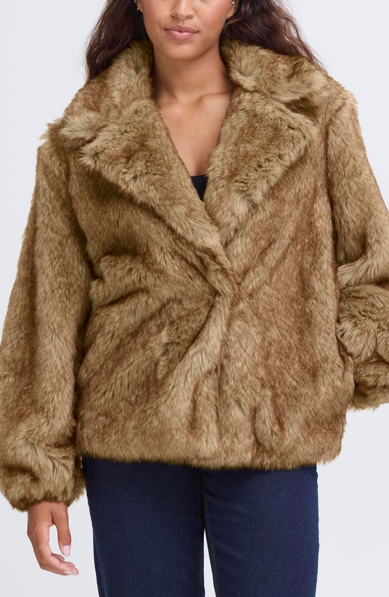 ICHI Faux Fur Jacket, Main, color, Fury Brown