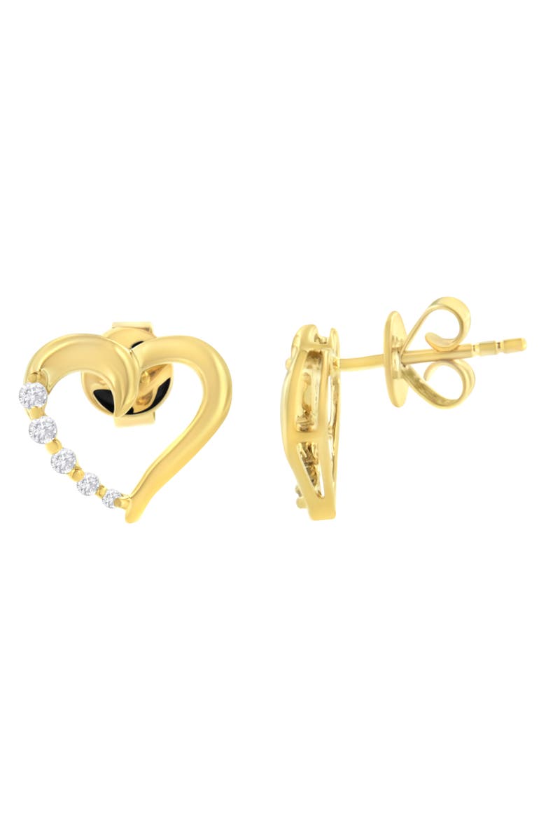 14K Yellow Gold 1/8 Ct Diamond Journey Heart Hoop Earrings, Alternate, color, Yellow