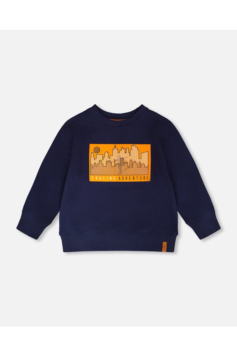 Crew Ribbed Cuffs Long Sleeve French Terry Sweatshirt, Main, color, Dark Blue