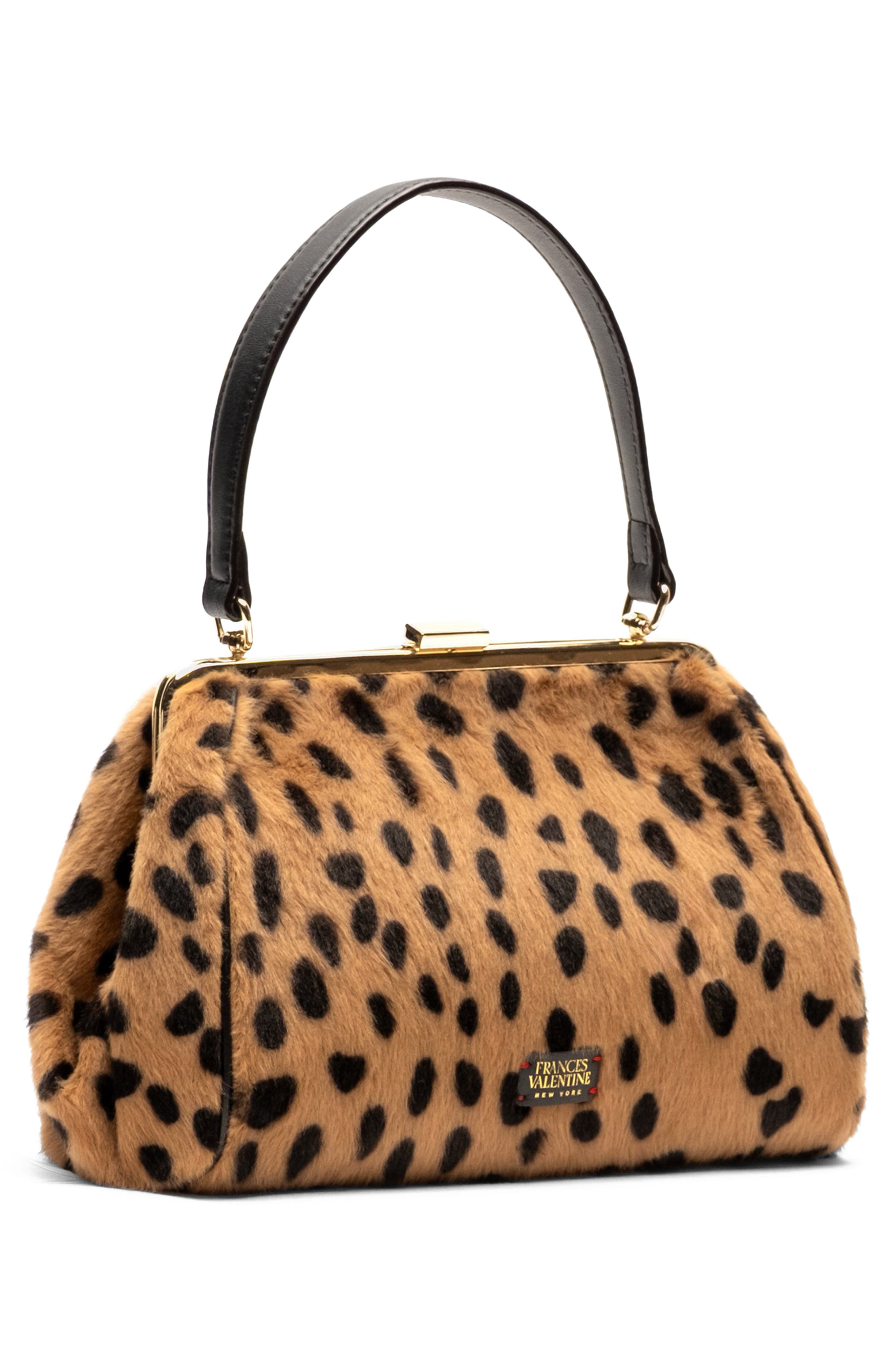 Frances Cheetah Faux Fur Frame Clutch, Alternate, color, CAMEL/BLACK