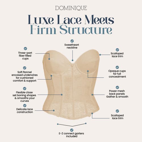 Dominique Intimates Annabel Strapless Lace Longline Bridal Bra With Detachable Garters In White