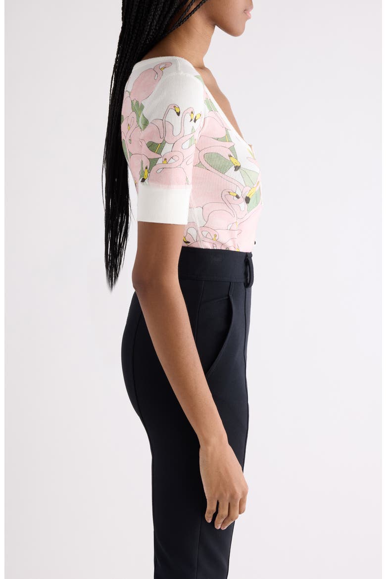 Flamingo Print Rib Jersey Henley, Alternate, color, ICONIC MILK