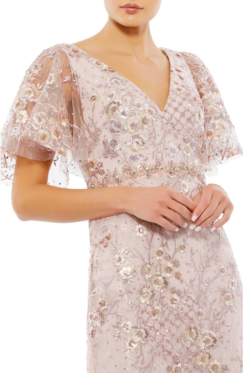 Mac Duggal Embellished Illusion Butterfly Sleeve Cocktail Dress, Alternate, color, Rose Pink