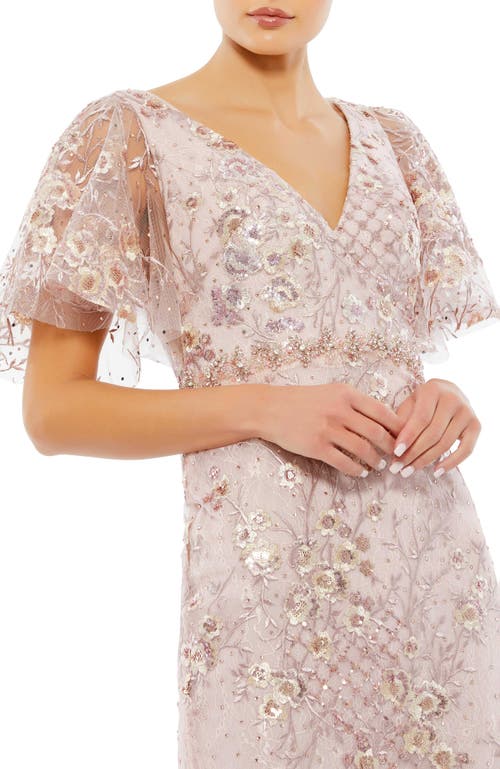 MAC DUGGAL MAC DUGGAL EMBELLISHED ILLUSION BUTTERFLY SLEEVE COCKTAIL DRESS