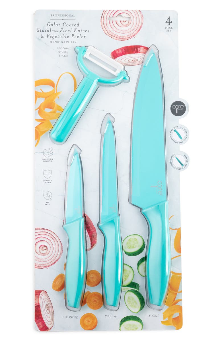 CORE KITCHEN 4-Piece Professional Knife & Peeler Set, Alternate, color, Key West
