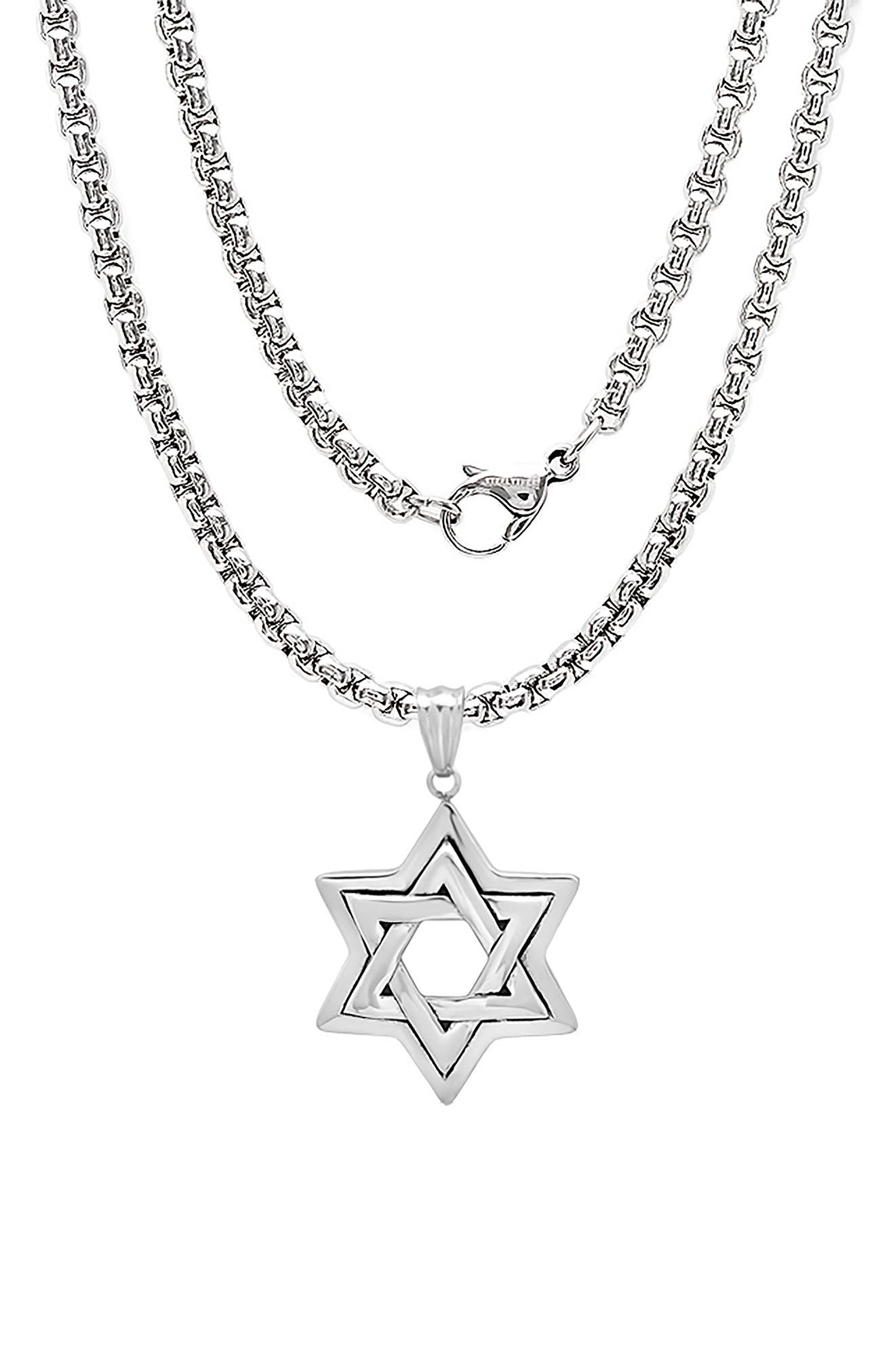 HMY JEWELRY Stainless Steel Star of David Pendant Necklace