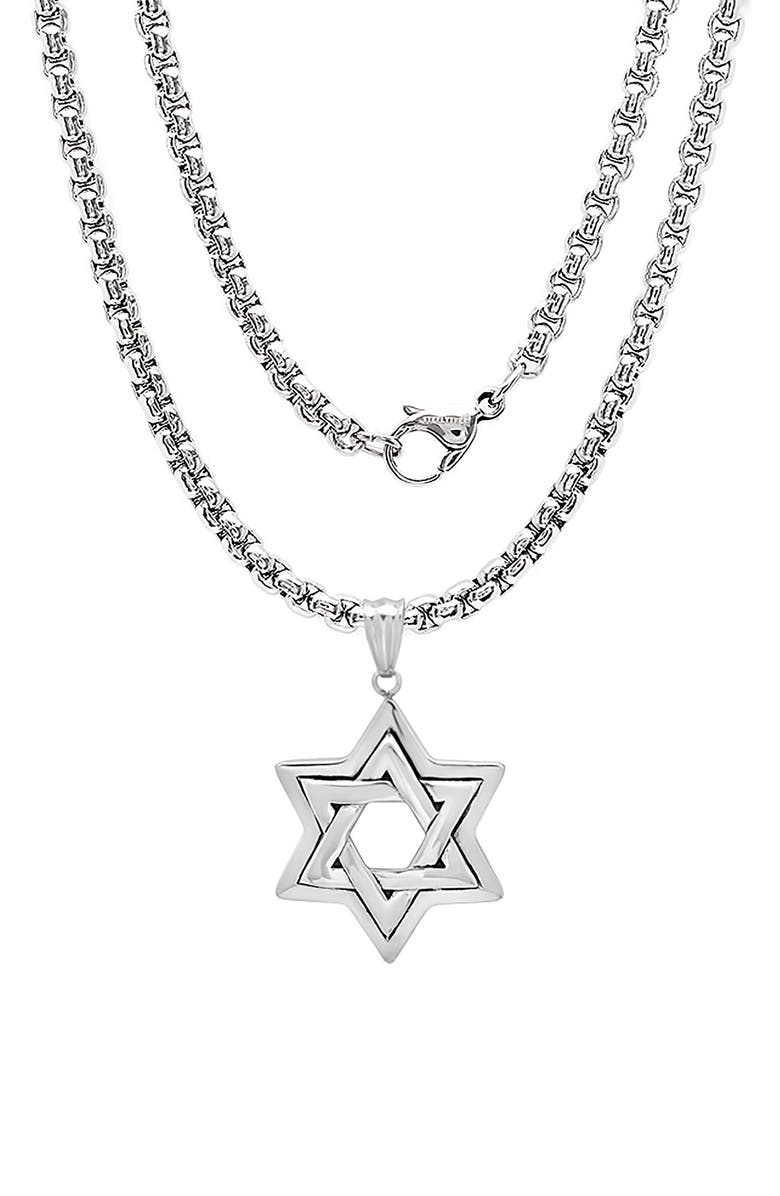 HMY JEWELRY Stainless Steel Star of David Pendant Necklace, Main, color, Metallic