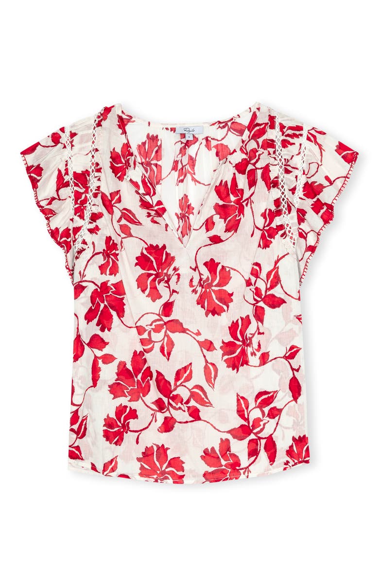 Floral Ladder Stitch Flutter Sleeve Top, Alternate, color, RED JASMINE