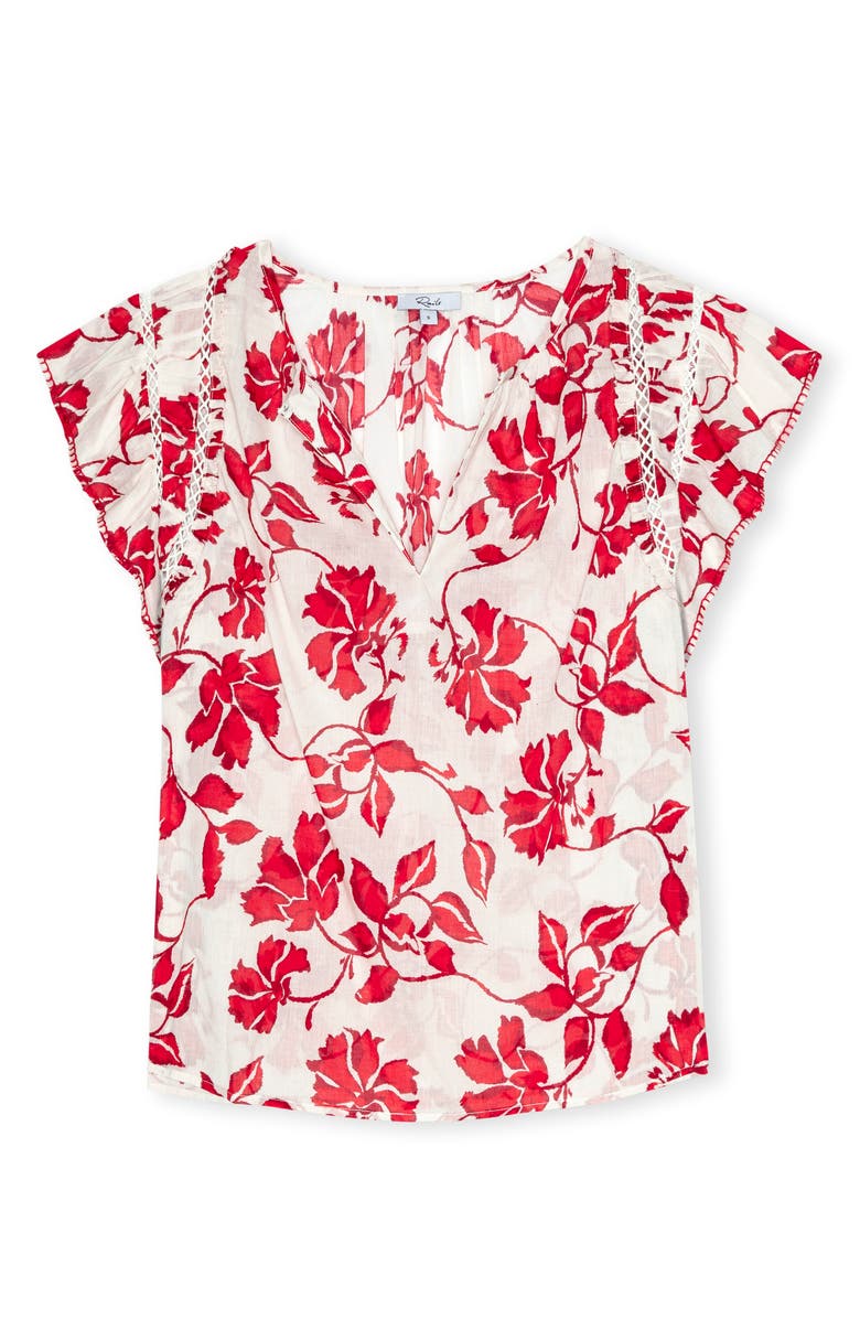 Rails Floral Ladder Stitch Flutter Sleeve Top, Alternate, color, Red Jasmine