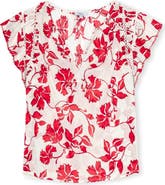 Rails Floral Ladder Stitch Flutter Sleeve Top