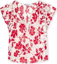 Rails Floral Ladder Stitch Flutter Sleeve Top