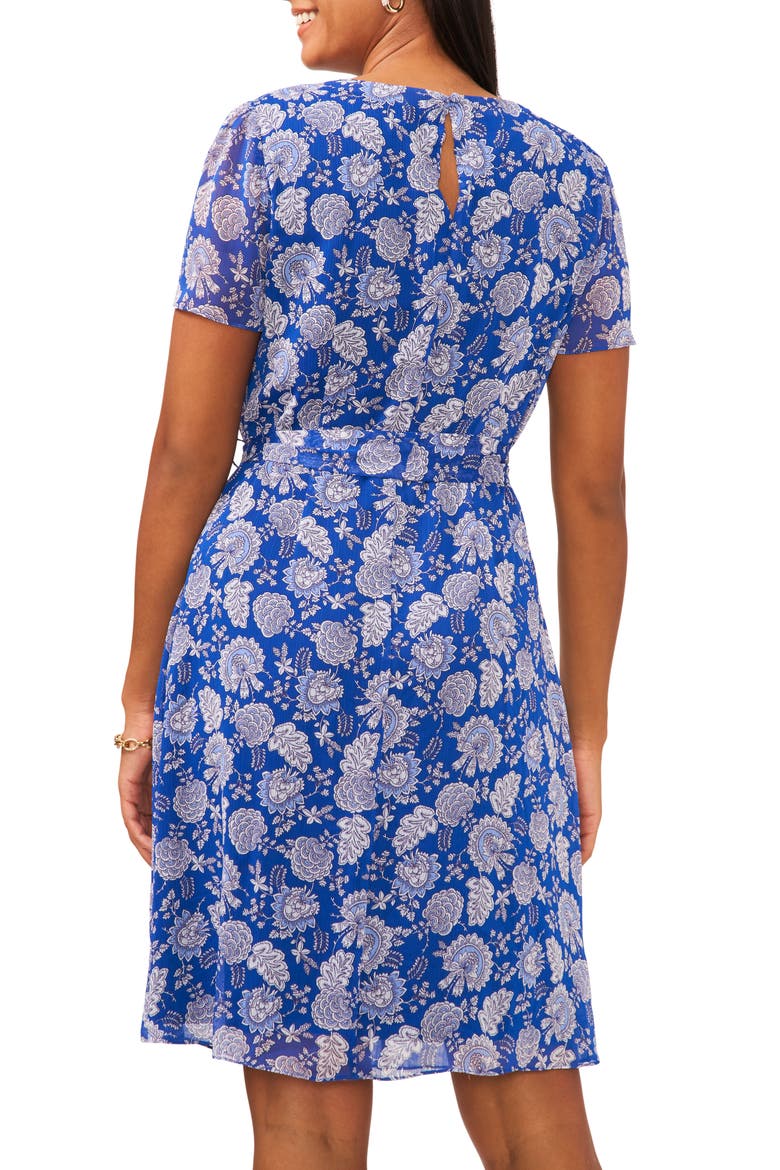 Belted Floral Pintuck Pleat Chiffon Dress, Alternate, color, ROYALBLUE