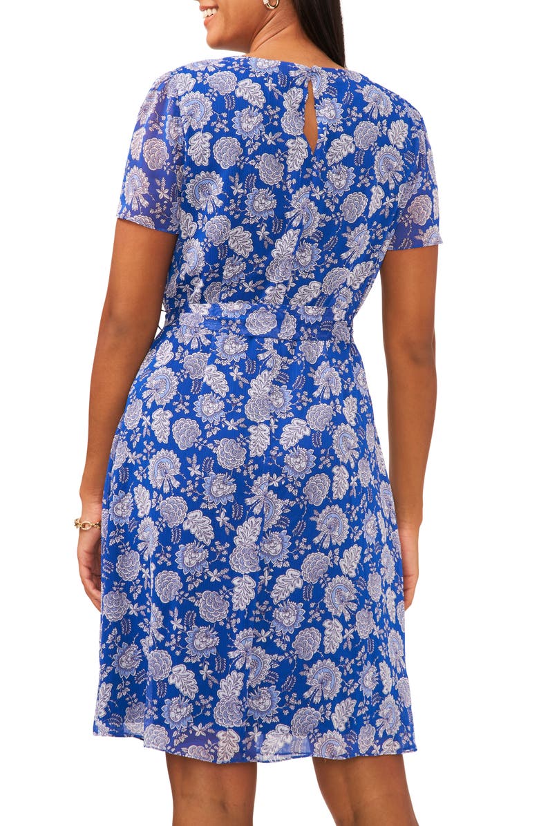 CeCe Belted Floral Pintuck Pleat Chiffon Dress, Alternate, color, Royalblue