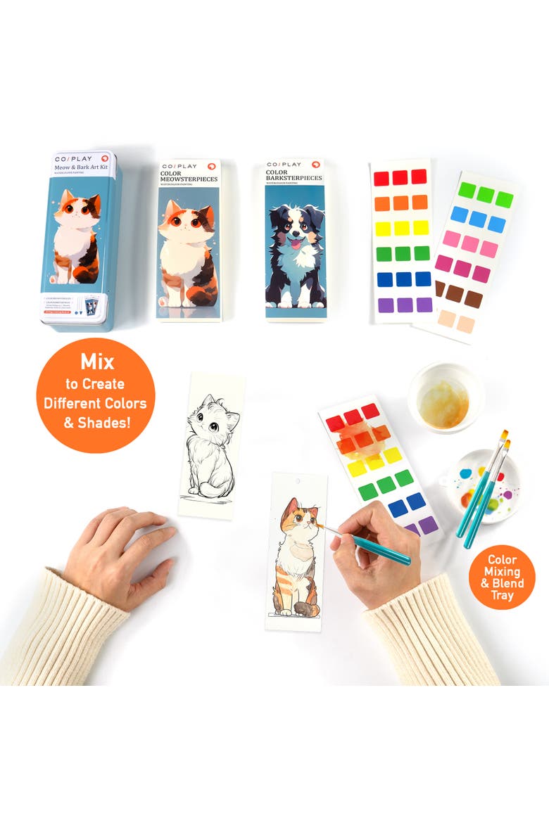 Watercolor Painting Art Kit Meow & Bark Tin Box, Kids 6+, Alternate, color, Multicolored