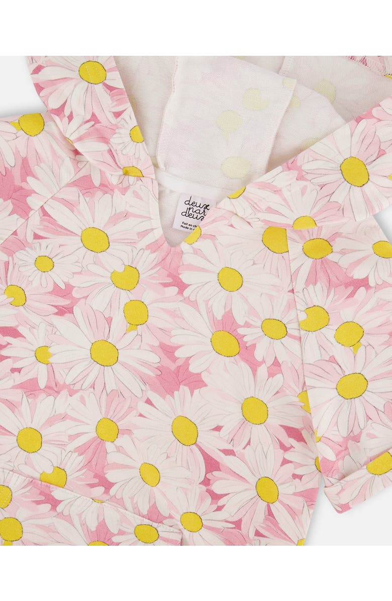 Deux par Deux Short Sleeve French Terry Hooded Daisies Dress, Alternate, color, Pink Printed Daisies