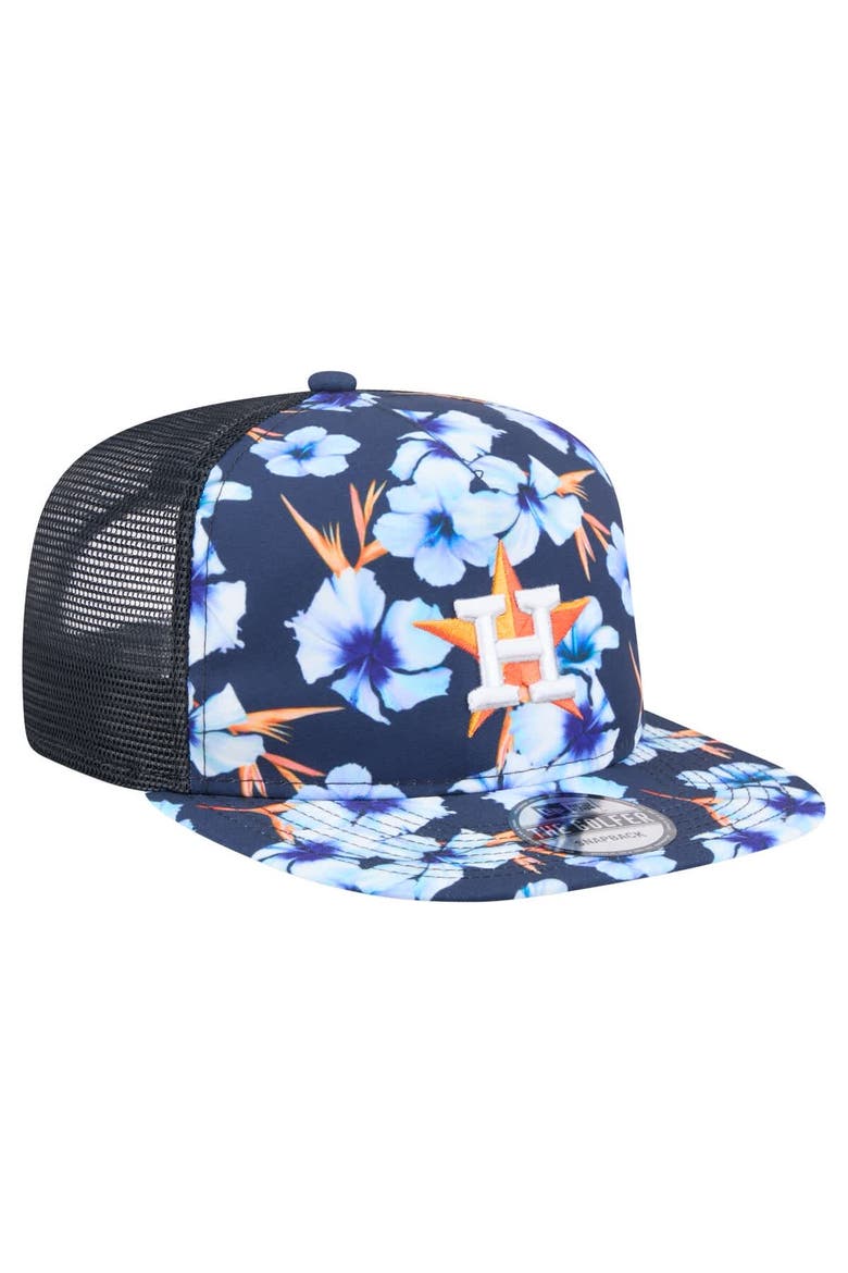 Men's New Era Navy Houston Astros Adventure Pattern Golfer Trucker Snapback Hat, Alternate, color, Navy