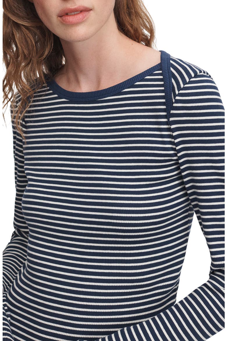 Essential Striped Rib Bateau Neck Tee, Alternate, color, NAVY MULTI