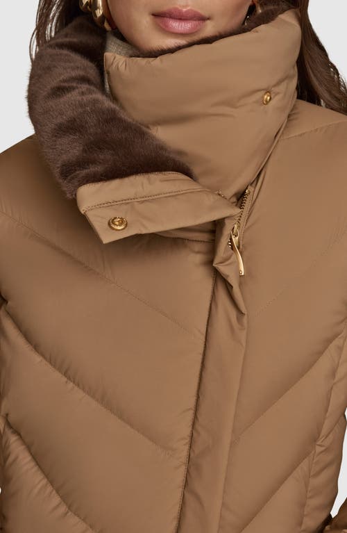 Donna Karan New York Water Resistant Chevron Down Puffer Coat In Brown