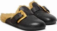Balmain Flat Leather And Faux Fur Mules